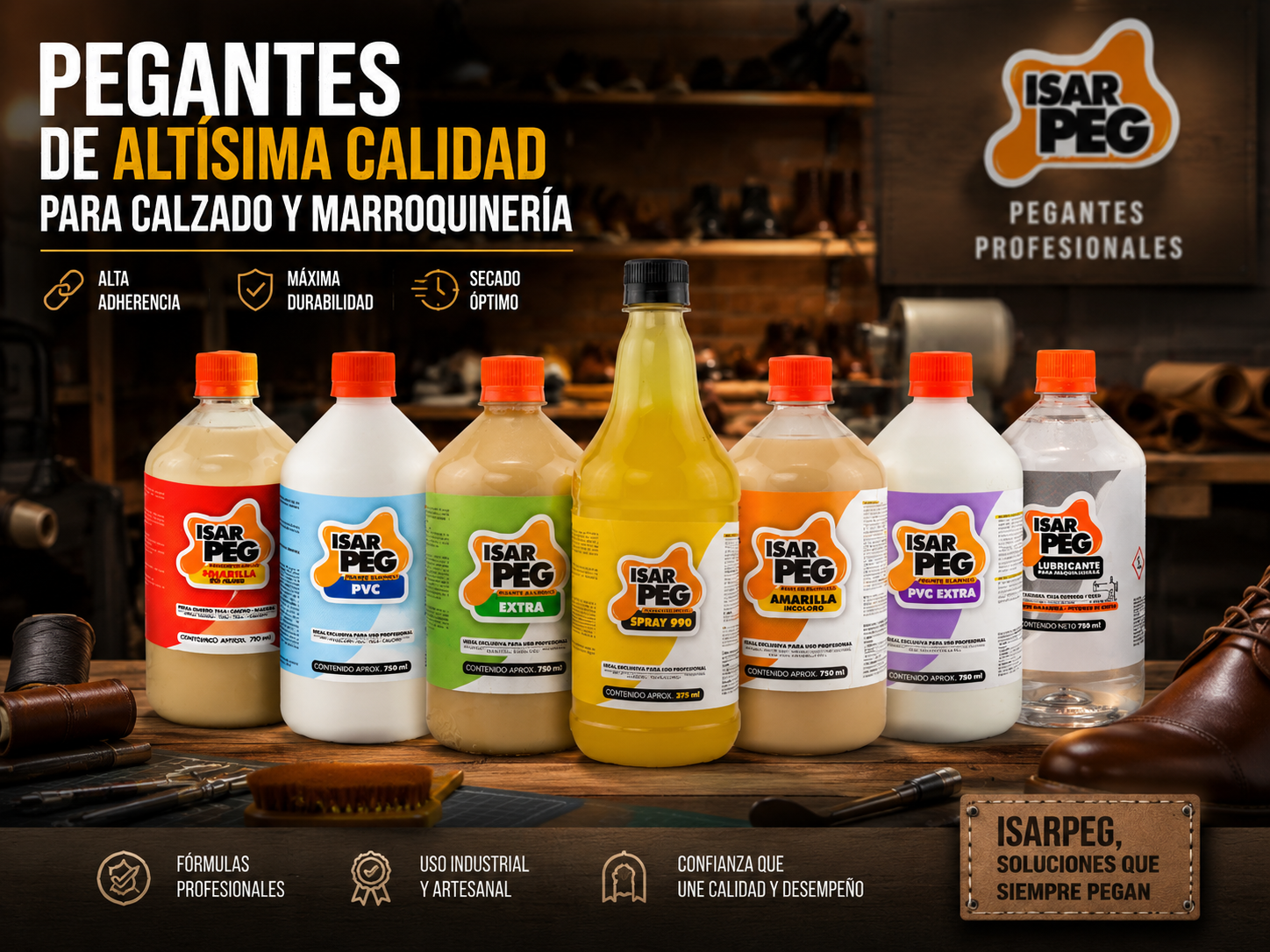 Adhesivos y pegantes para calzado de diferentes tipos