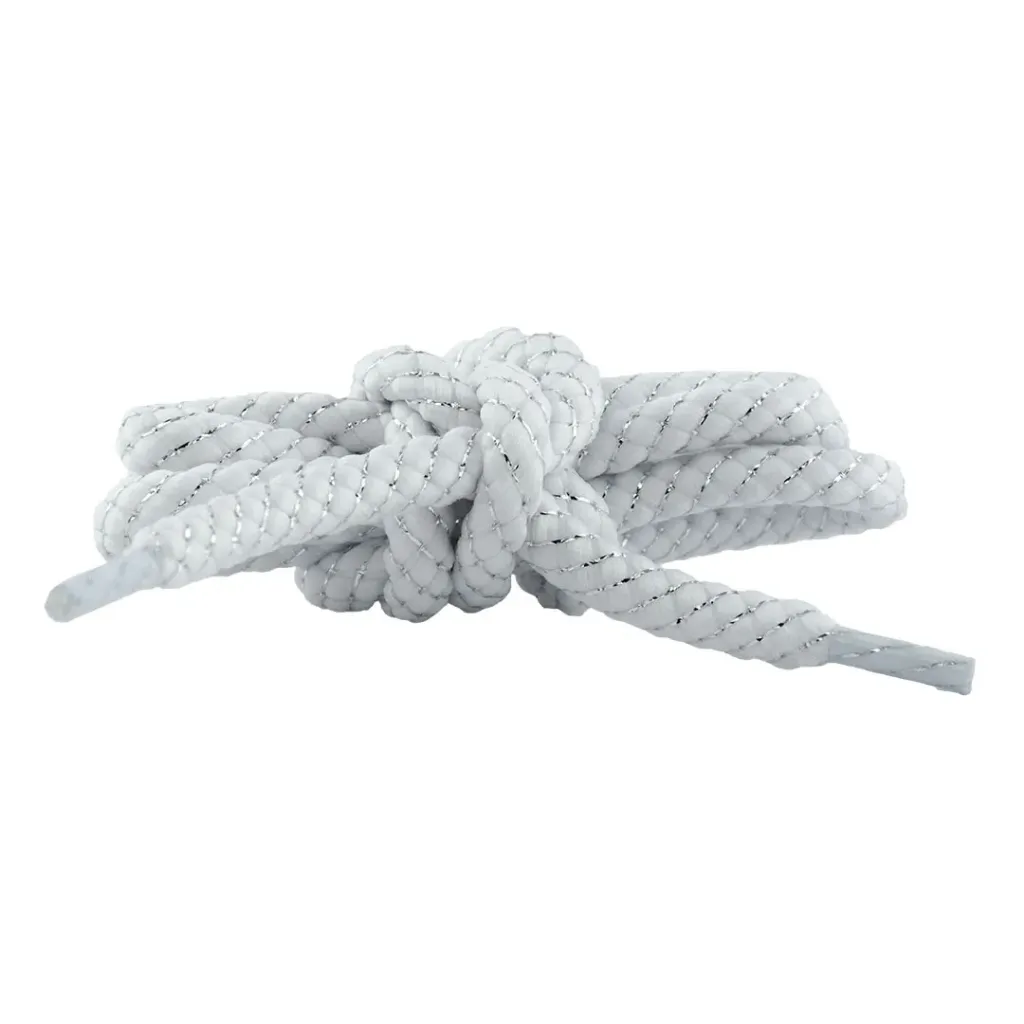 Cordón Mónaco Lurex (Blanco con Plateado, 90cm, 1/4 Gruesa (36 Pares))