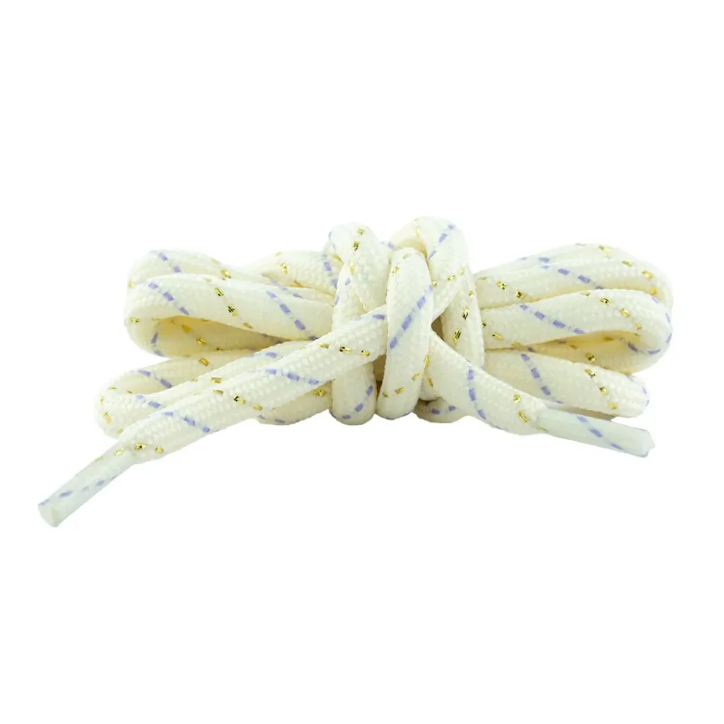 Cordón Mónaco Pintas con Lurex (Crudo con pintas lilas y doradas, 90cm, 1/4 Gruesa (36 Pares))